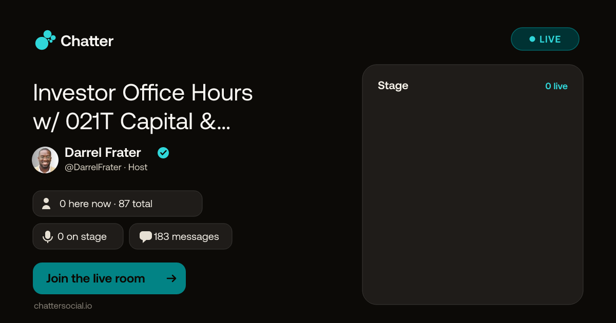 Investor Office Hours w/ 021T Capital & Magarac Venture Partners · Live on Chatter