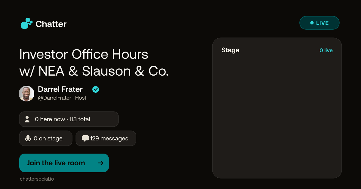 Investor Office Hours w/ NEA & Slauson & Co. · Live on Chatter