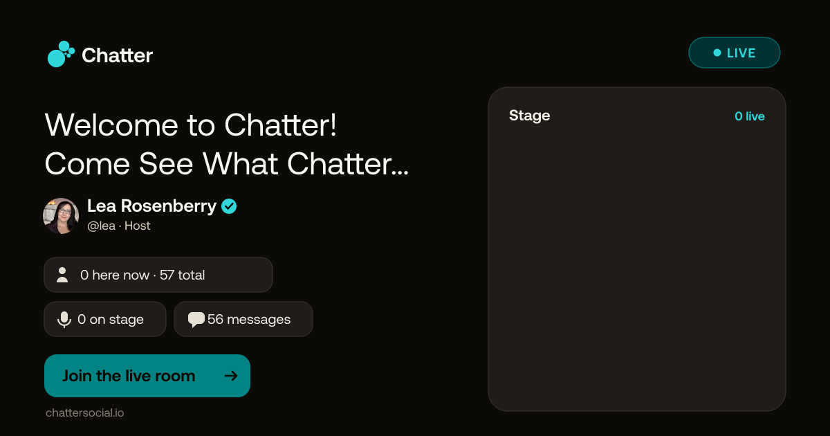 Welcome to Chatter! Come See What Chatter is All About! · Live on Chatter