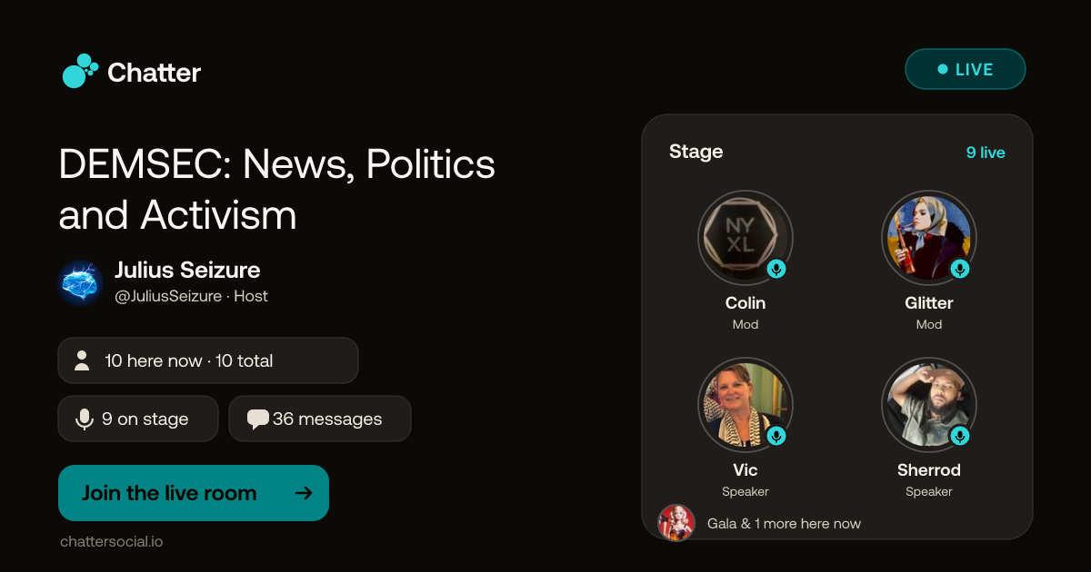 DEMSEC: News, Politics and Activism · Live on Chatter