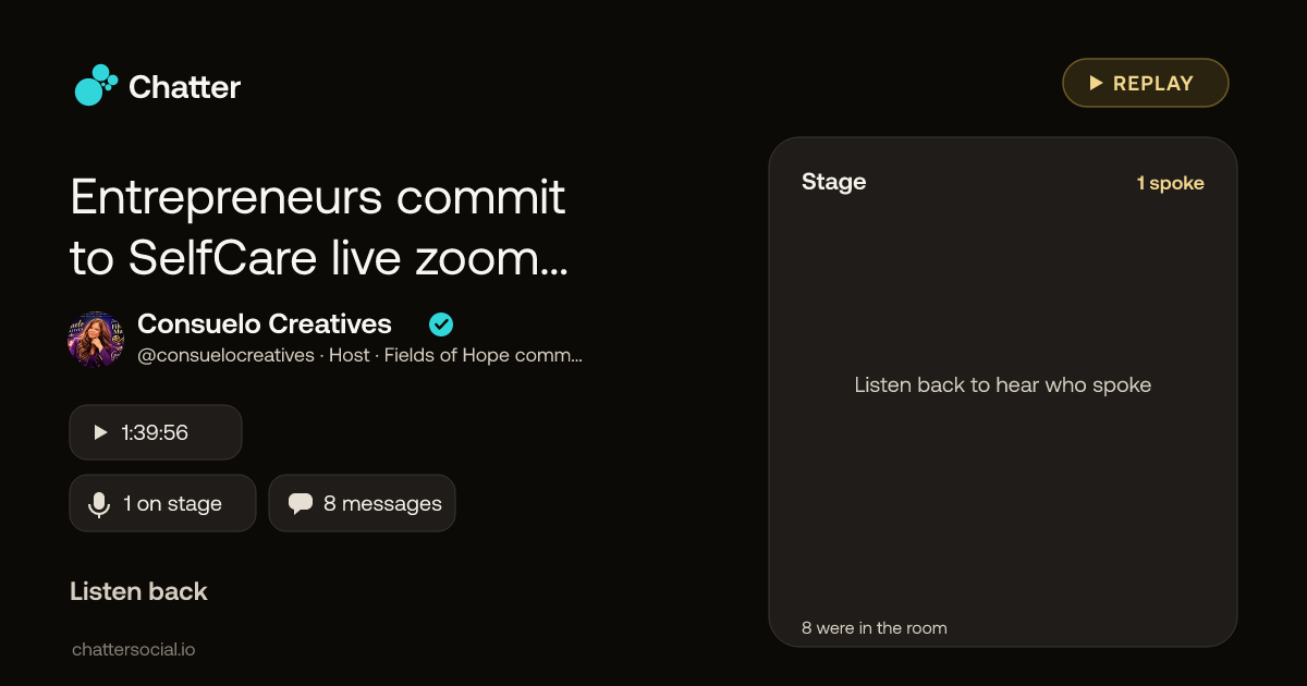 Entrepreneurs commit to SelfCare live zoom Formula EQ 10am centraljoin Consuelo · a replay on Chatter