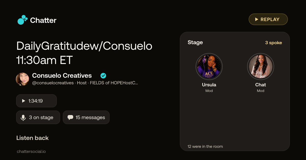 DailyGratitudew/Consuelo 11:30am ET · a replay on Chatter